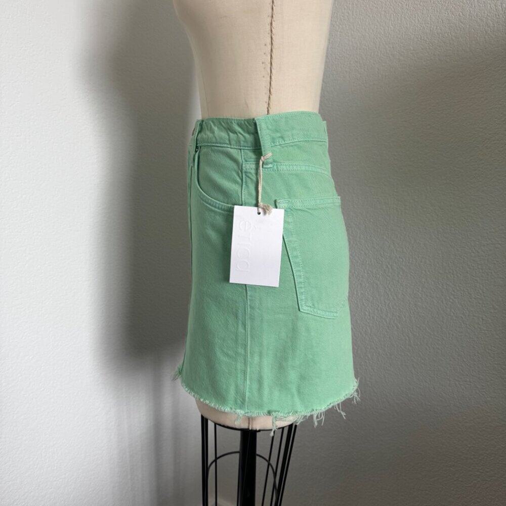 Etica | NWT High Waisted Green Denim Mini Skirt Size 25" - Picture 2 of 11